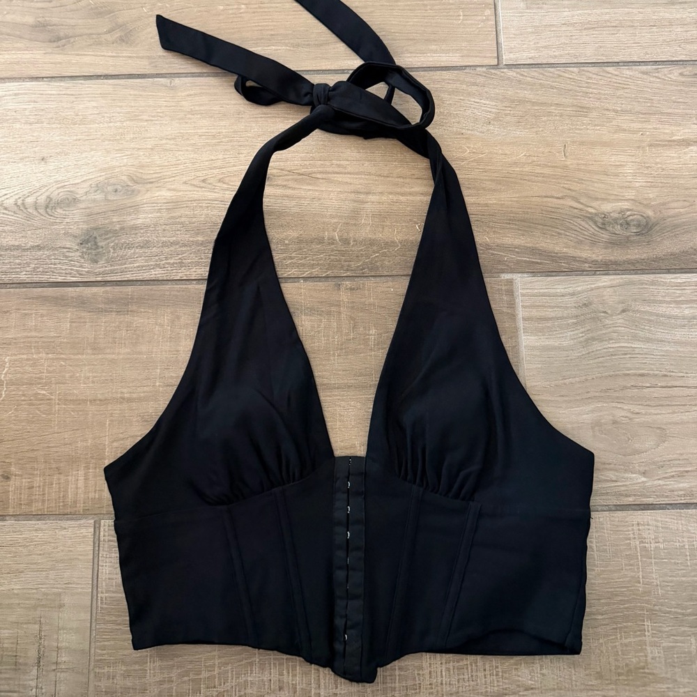 Princess Polly Black Halter Corset-Style Tank Top